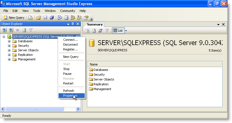 SQL Server Management Studio Express - Object Explorer SQL Server Management Studio Express - Object Explorer